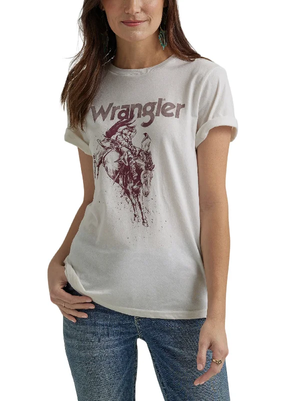 Wrangler Women's Logo Cowboy Short Sleeve Marshmallow Tee Oversized T-Shirt Spandex breathable