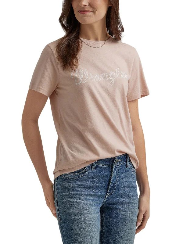 Wrangler Women's Rope Logo Short Sleeve Peach Tee Hooded Caped Shawl Collar
