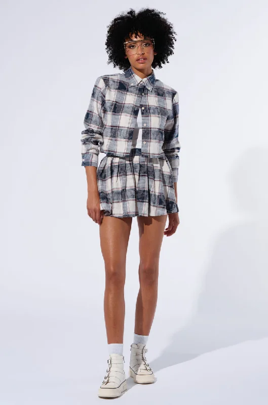 BELLA PLAID PLEATED MINI SKIRT cashmere skirt soft