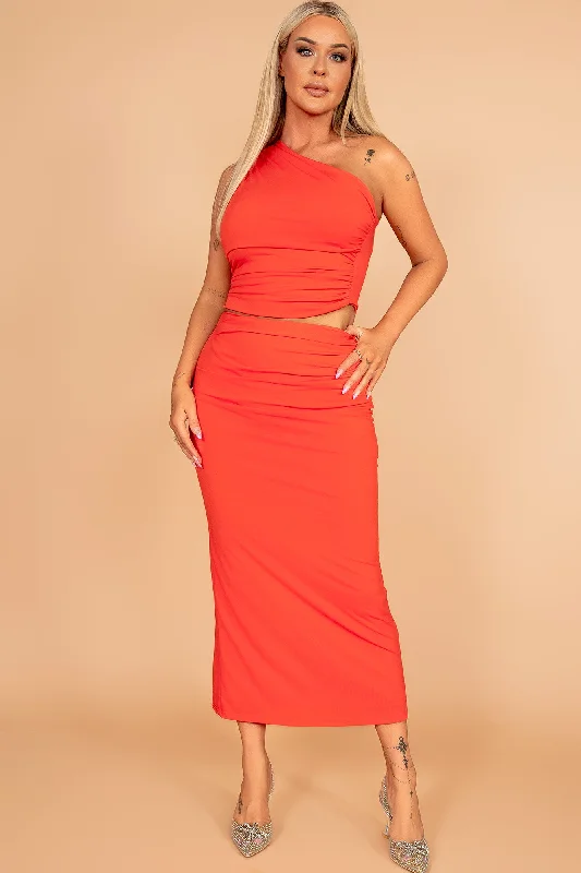 Cole Burnt Orange Ruched Maxi Skirt vintage skirt charm