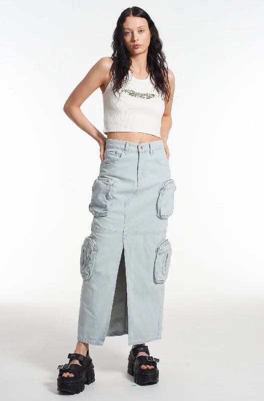 Zip Combat Maxi Skirt Stonewash low waist skirt