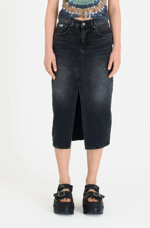 Denim Midi Skirt Black relaxed fit skirt