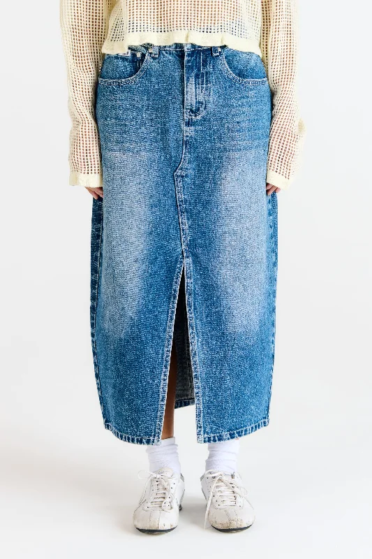 Denim Midi Skirt Bleach Blue zip skirt side