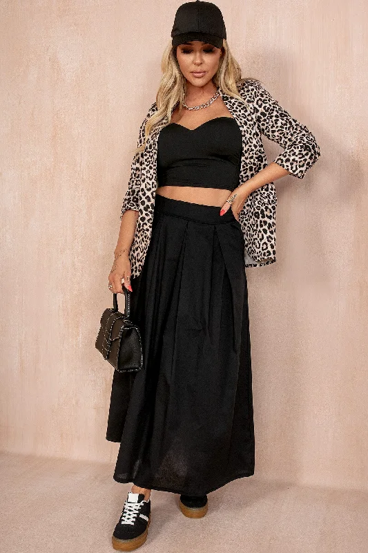 Hana Black Pleated Maxi Skirt midi skirt versatile