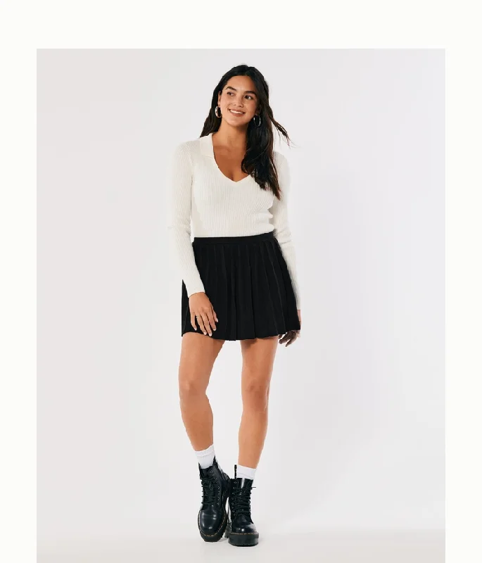Hollister-Women's trendy plus high waist pleated knitted half-body skirt winter new casual skirt length