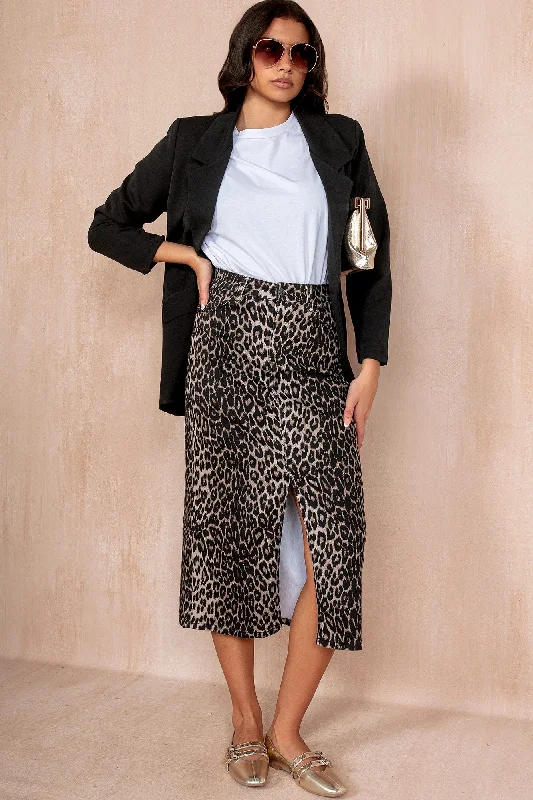 Idalia Leopard Print Midi Skirt chiffon skirt delicate
