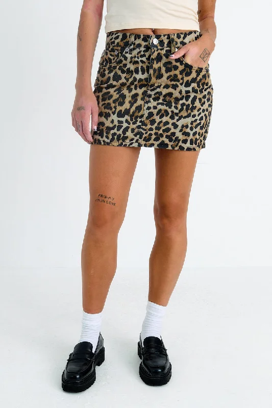 Leopard Denim Mini Skirt denim skirt classic