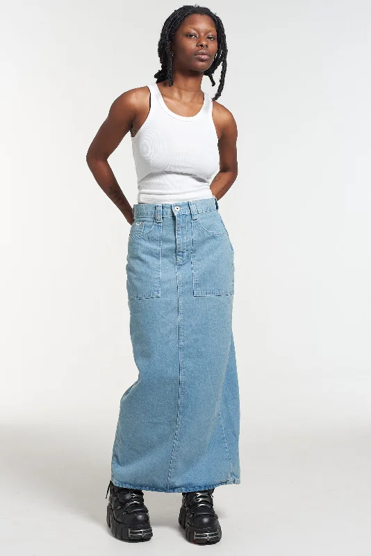 Carpenter Maxi Skirt - Blue asymmetrical skirt cut
