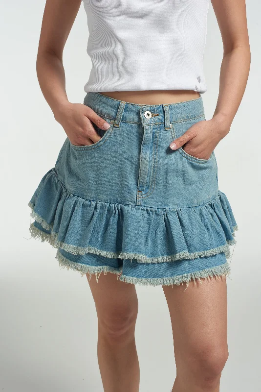 Morticia Mini Skirt Blue ruffled skirt detail