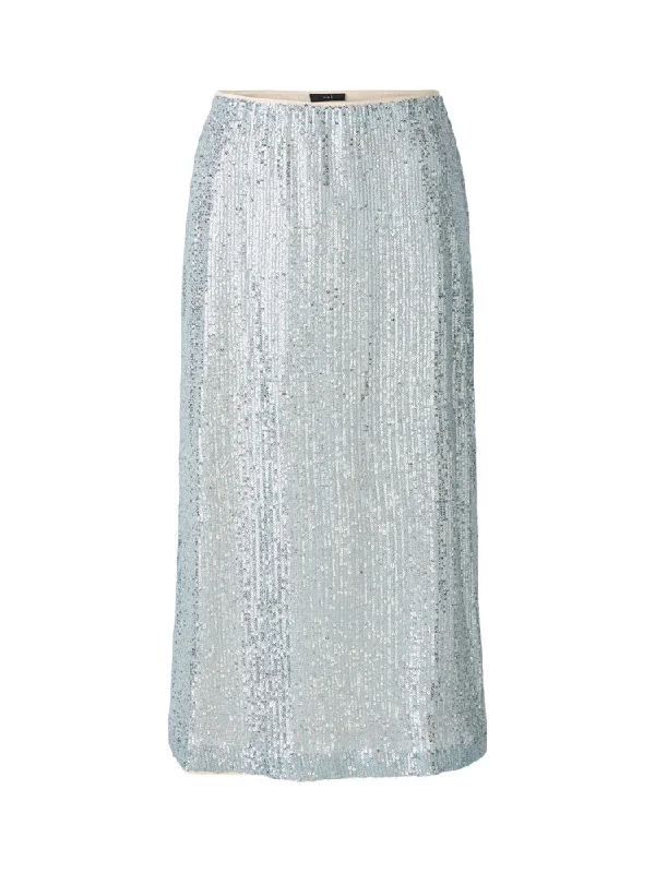 Oui Midi Sequin Skirt Blue Fog