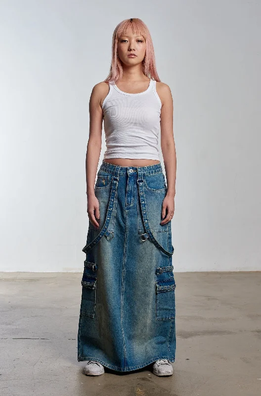 Bondage Denim Midi Skirt Blue maxi skirt elegant