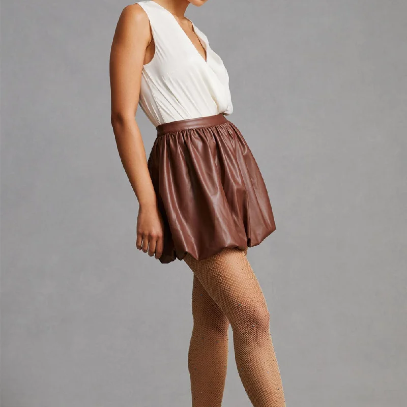 Vintage Brown Leather Bubble Skirt