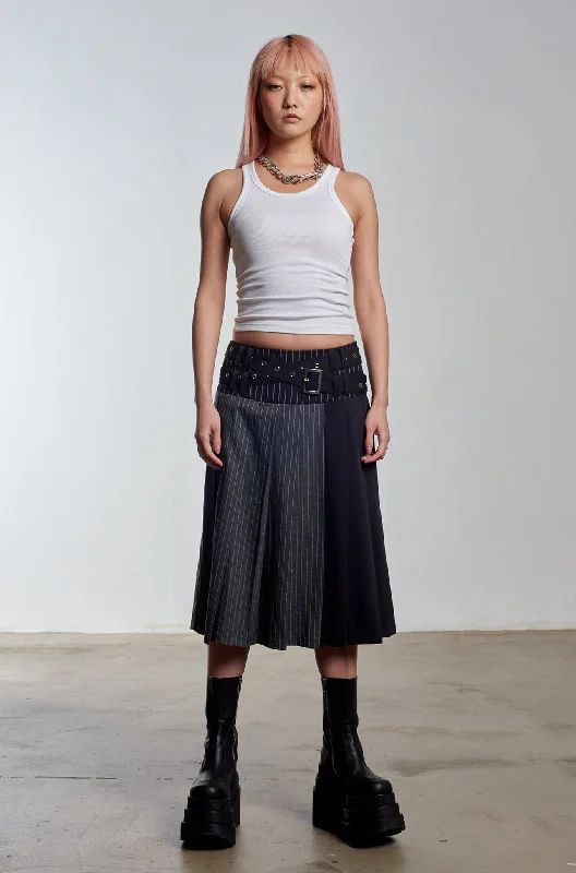 Warrior Pleated Midi Skirt ribbed skirt waist