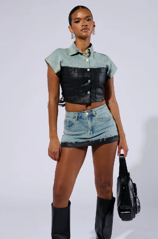 YOU GIVE ME DENIM MINI SKIRT wool skirt thick
