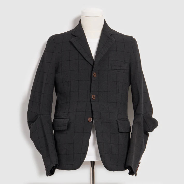BLACK Comme des Garçons Tailored Check Jacket (Black) V-Neck Jacket Boat Neck Jacket Square Neck Jacket