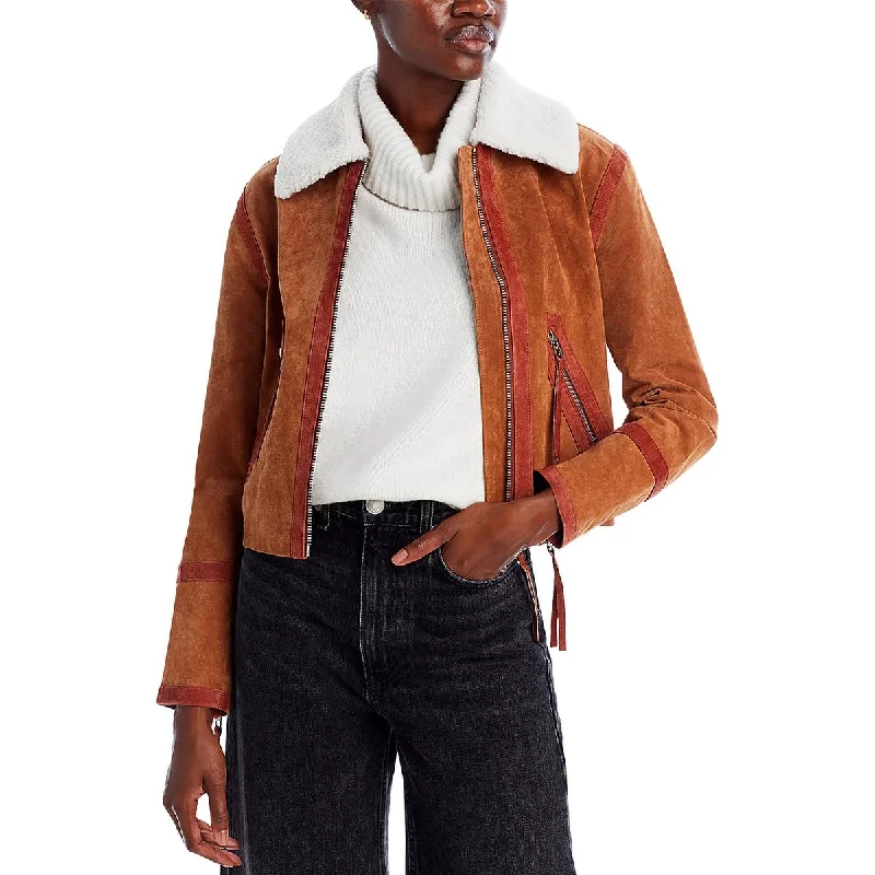 [BLANKNYC] Womens Suede Faux Fur Collar Leather Jacket Bomber Jacket Anorak Windbreaker