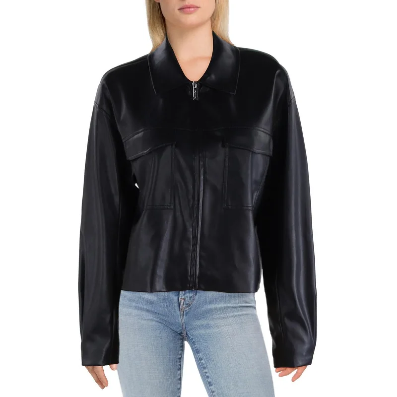 Calvin Klein Womens Faux Leather Short Motorcycle Jacket