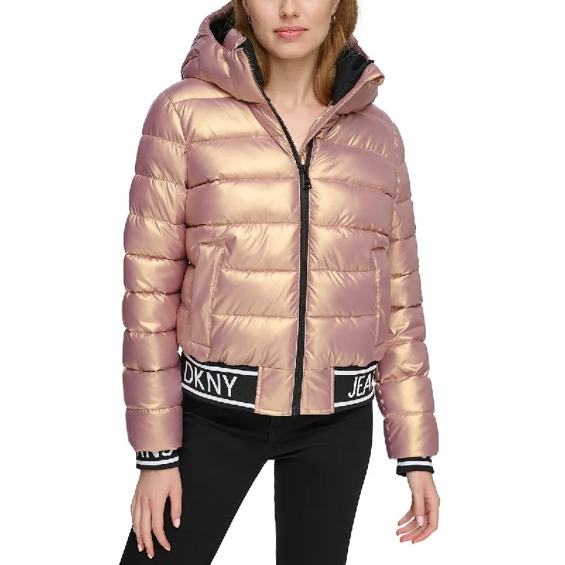 DKNY Jeans Womens Quilted Hooded Puffer Jacket Tiered Jacket Buttoned Jacket Zippered Jacket DKNY Jeans Womens Quilted Hooded Puffer Jacket Tiered Jacket Buttoned Jacket Zippered Jacket