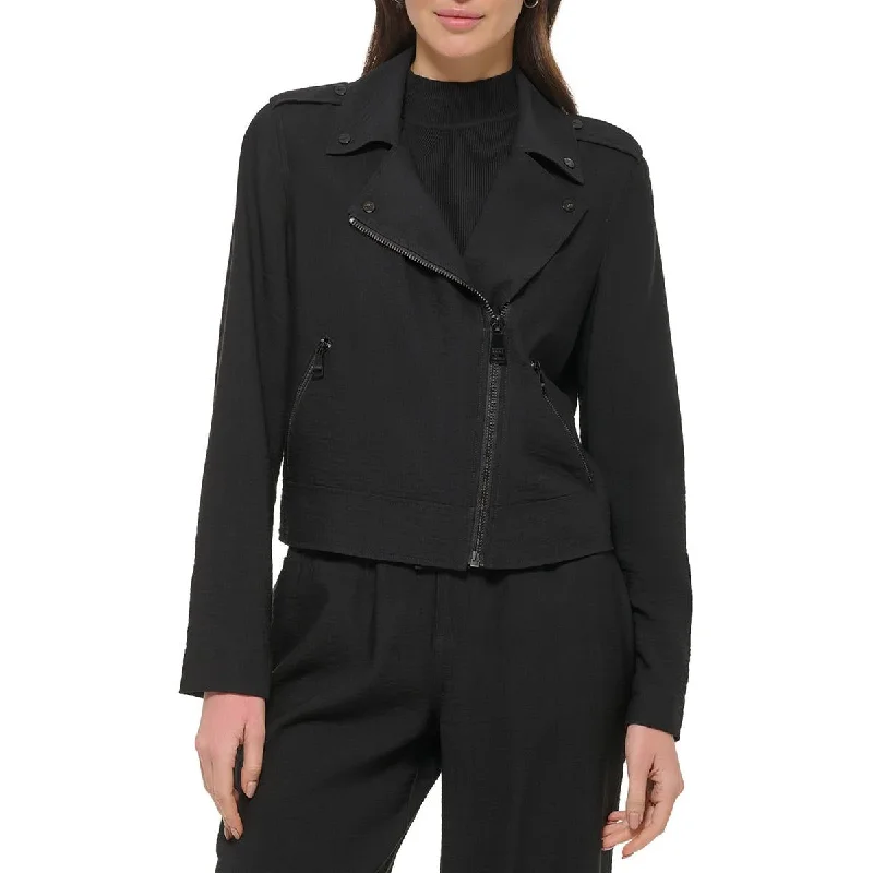 DKNY Womens Asymmetric Collared Motorcycle Jacket Satin Jacket Silk Jacket Chiffon Jacket DKNY Womens Asymmetric Collared Motorcycle Jacket Satin Jacket Silk Jacket Chiffon Jacket