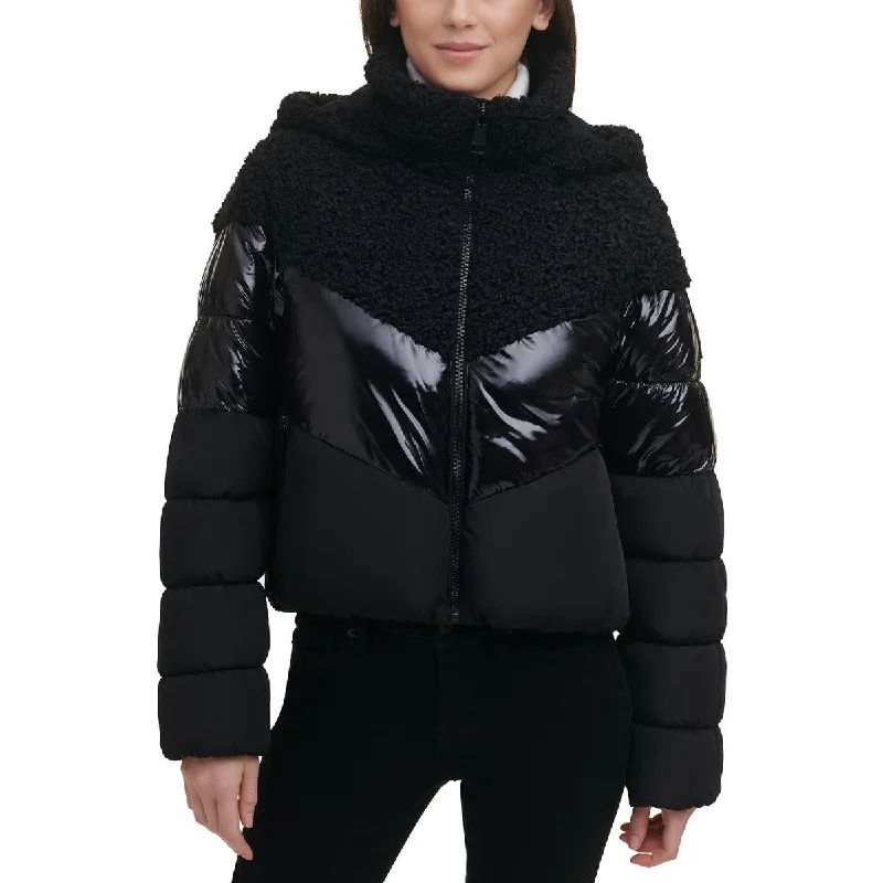 DKNY Womens Mixed Media Cold Weather Puffer Jacket Embroidered Jacket Appliqued Jacket Beaded Jacket DKNY Womens Mixed Media Cold Weather Puffer Jacket Embroidered Jacket Appliqued Jacket Beaded Jacket