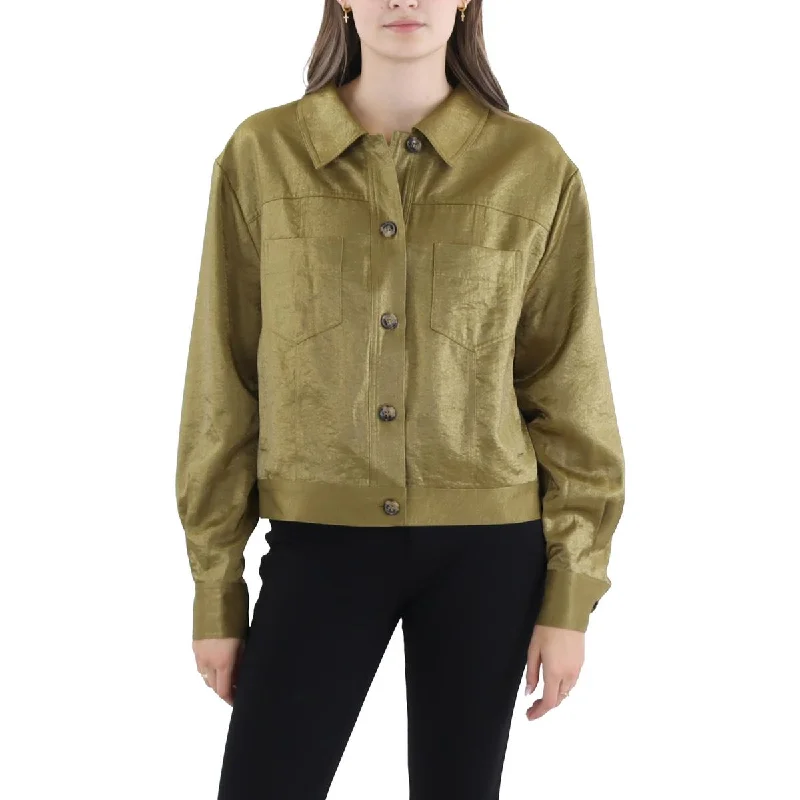 French Connection Womens Shimmer Button-Down Utility Jacket