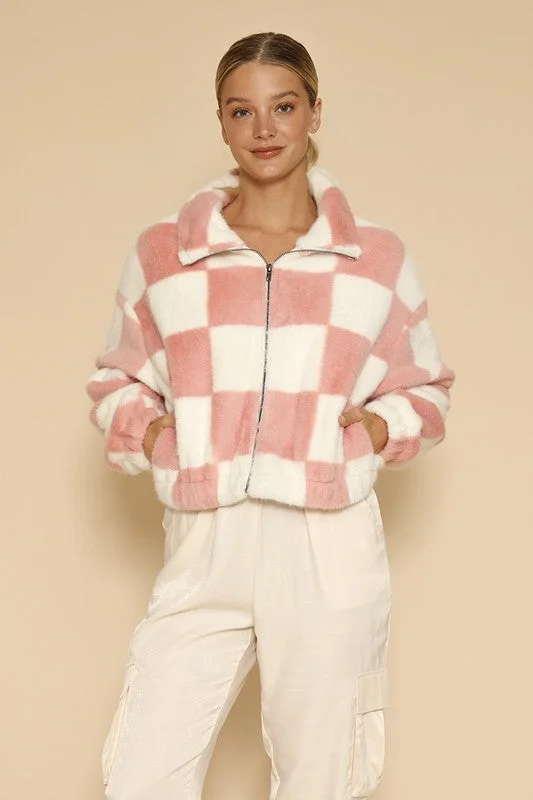 Check Mate Fuzzy Jacket Faux Fur Jacket Real Fur Jacket Shearling Jacket