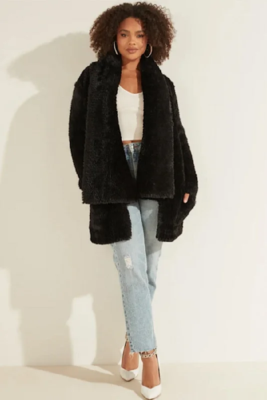 GUESS Rebecca Faux Fur Longline Jacket Ribbed Jacket Pleated Jacket Ruffled Jacket