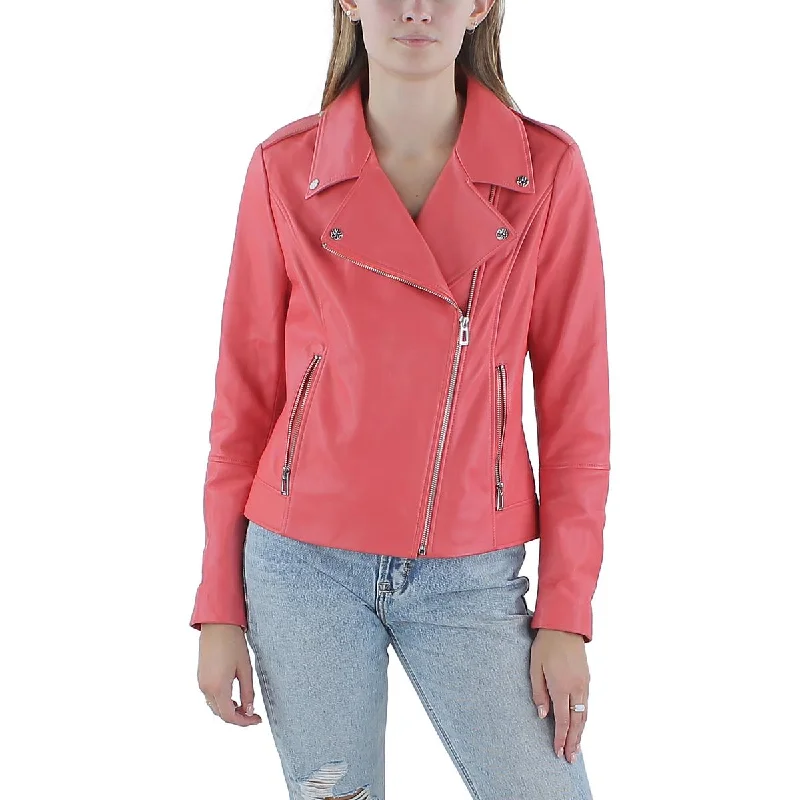 Hugo Womens Leather Biker Motorcycle Jacket Anorak Shell Jacket Lightweight Jacket