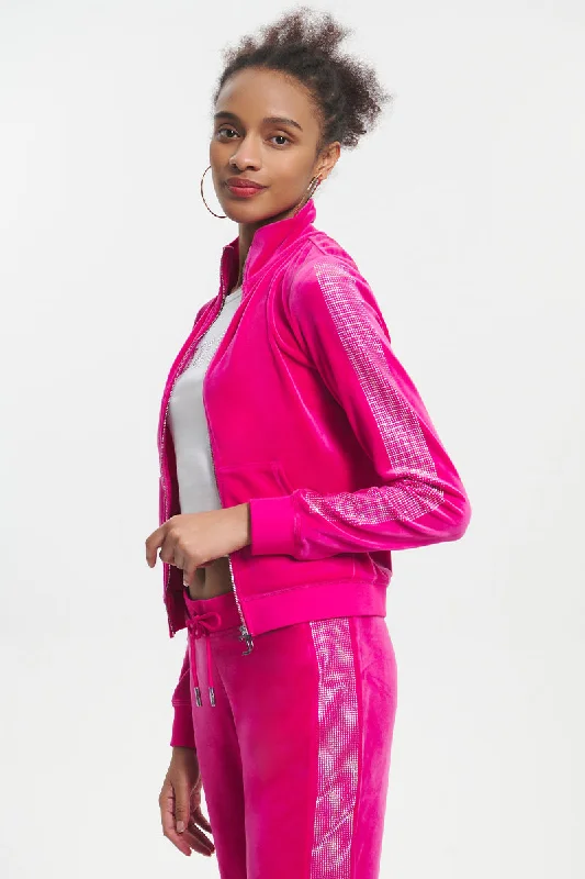 Ombre Bling Cropped Velour Track Jacket