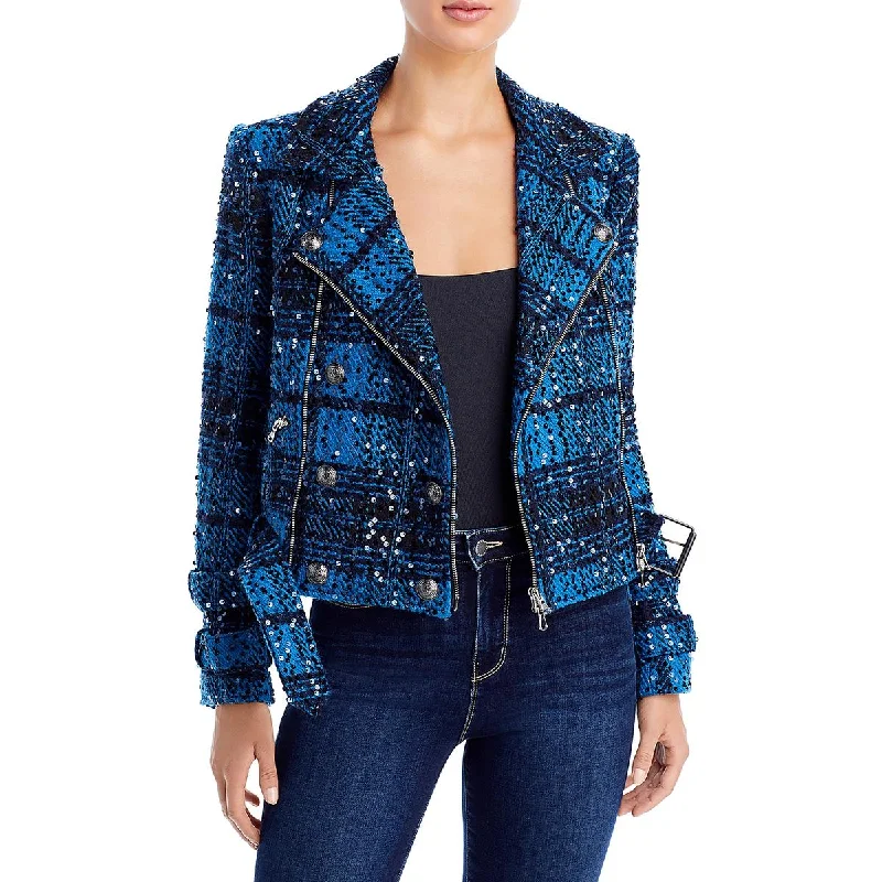 L'Agence Womens Billie Tweed Double-Breasted Motorcycle Jacket Welt Pockets Slit Pockets Flap Pockets L'Agence Womens Billie Tweed Double-Breasted Motorcycle Jacket Welt Pockets Slit Pockets Flap Pockets