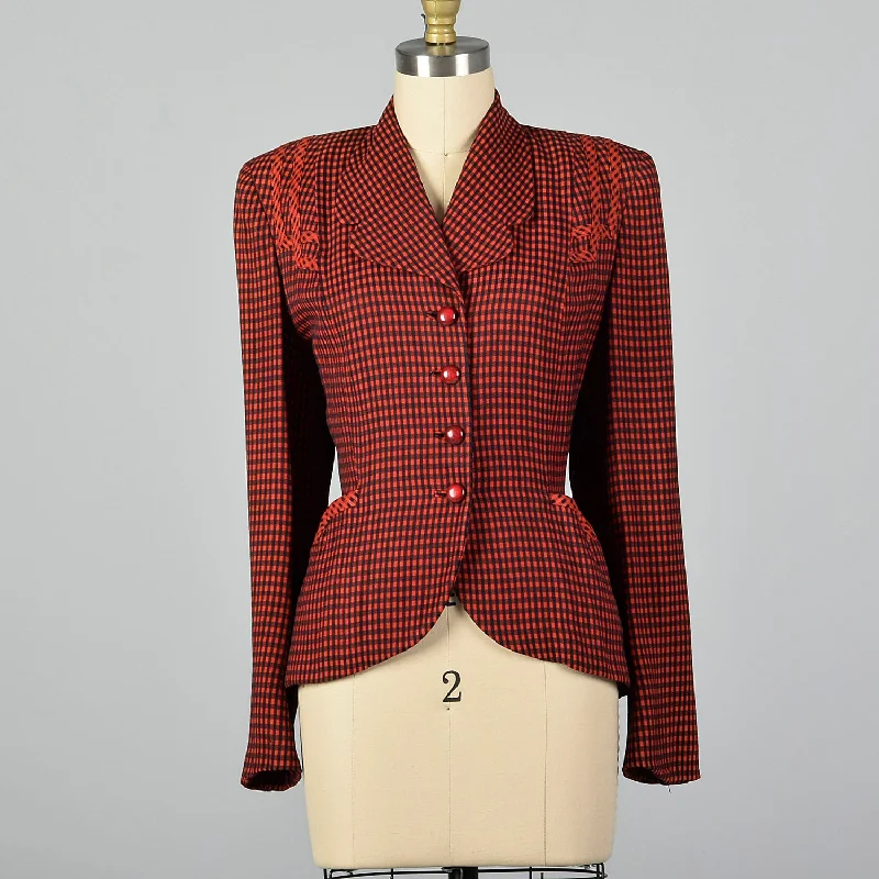 Medium 1940s Red and Black Check Jacket Nylon Fabric Polyester Fabric Spandex Fabric Medium 1940s Red and Black Check Jacket Nylon Fabric Polyester Fabric Spandex Fabric