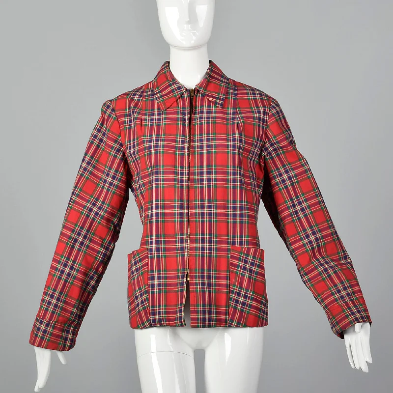 Medium 1940s Red Plaid Jacket Chenille Fabric Brocade Fabric Lace Fabric