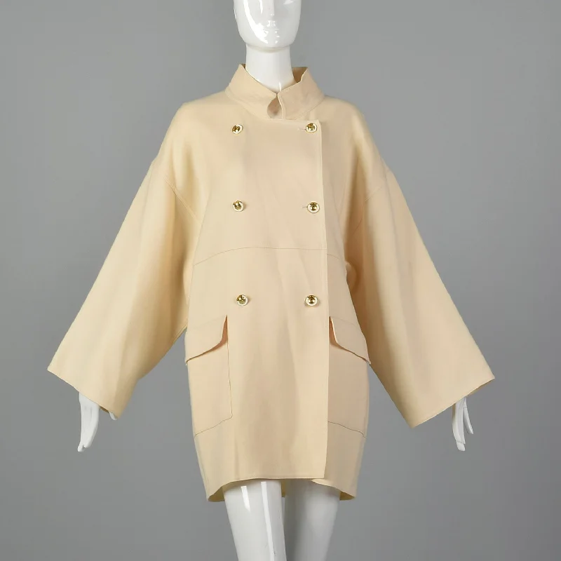 Medium-XL Louis Feraud Double Breasted Cream Jacket Hooded Jacket Caped Jacket Shawl Collar Jacket Medium-XL Louis Feraud Double Breasted Cream Jacket Hooded Jacket Caped Jacket Shawl Collar Jacket