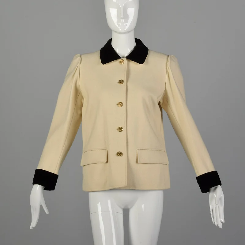 Medium Yves Saint Laurent Rive Gauche 1970s Cream Jacket Denim Fabric Leather Fabric Suede Fabric Medium Yves Saint Laurent Rive Gauche 1970s Cream Jacket Denim Fabric Leather Fabric Suede Fabric
