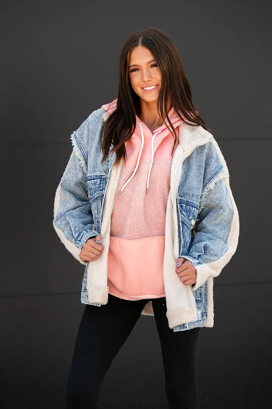 Mira Sherpa Denim Jacket Embroidered Jacket Appliqued Jacket Beaded Jacket