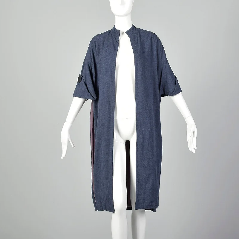 OSFM Blue Gray Lightweight Cape Jacket Front Pockets Side Pockets Patch Pockets