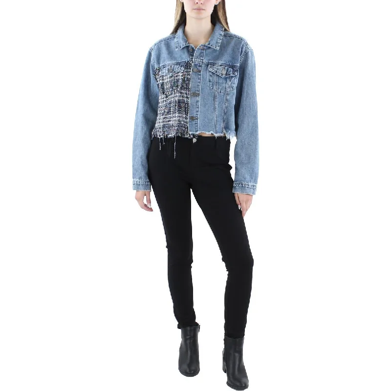 Rubberband Jeans Womens Denim Tweed Trim Denim Jacket Faux Fur Jacket Real Fur Jacket Shearling Jacket Rubberband Jeans Womens Denim Tweed Trim Denim Jacket Faux Fur Jacket Real Fur Jacket Shearling Jacket
