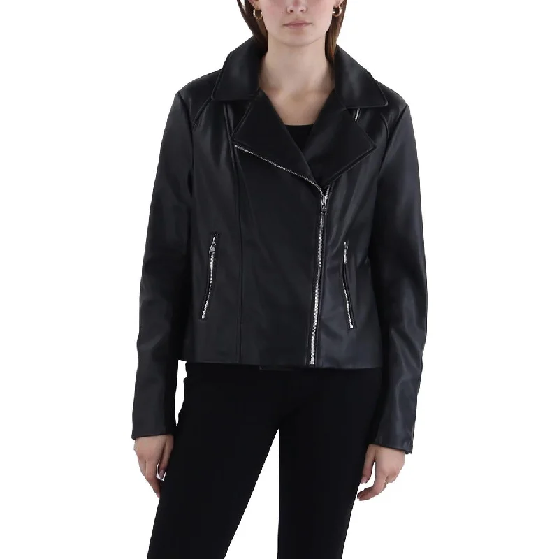 Sam Edelman Womens Faux Leather Short Motorcycle Jacket Denim Fabric Leather Fabric Suede Fabric