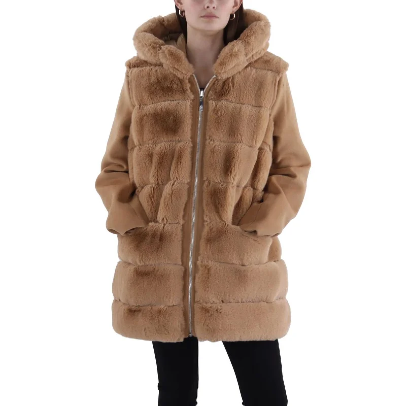 Sam Edelman Womens Quilted Hooded Puffer Jacket Fleece Fabric Down Fabric Feather Fabric Sam Edelman Womens Quilted Hooded Puffer Jacket Fleece Fabric Down Fabric Feather Fabric