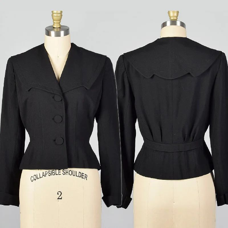 Small 1950s Black Blazer Jacket Oversized Jacket Tailored Jacket Straight Jacket