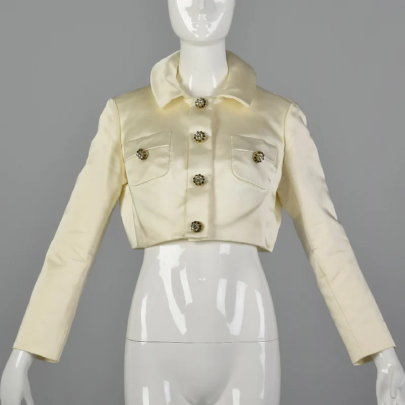 Small Ivory 1970s Cropped Jacket Trench Coat Raincoat Waterproof Jacket
