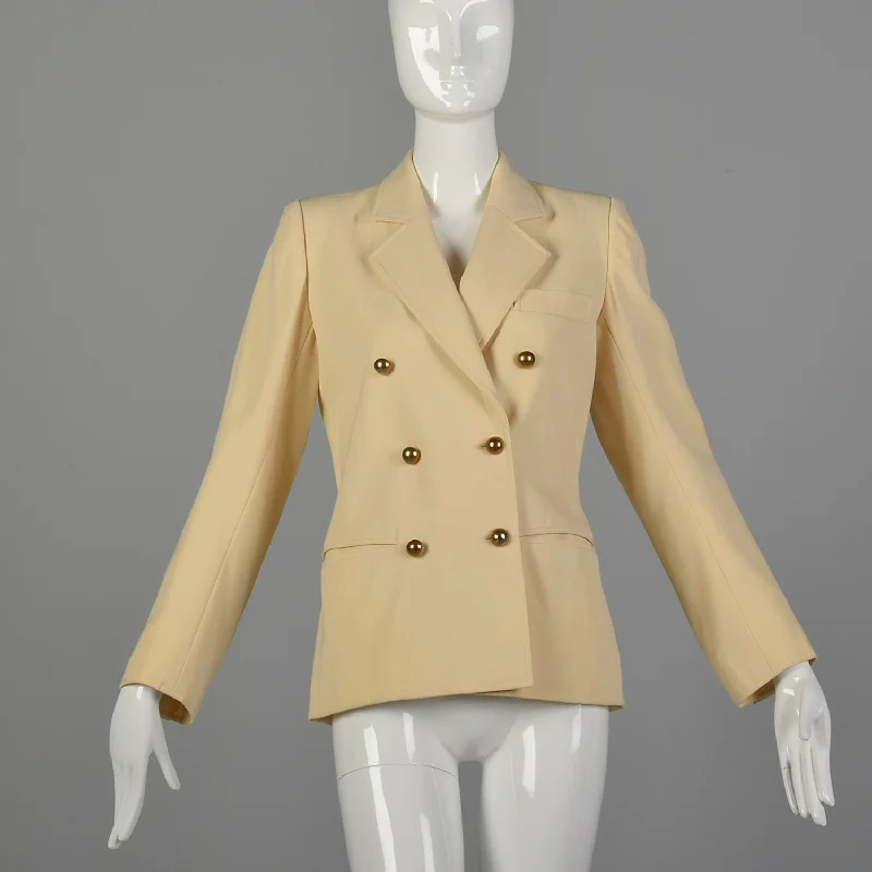Small Yves Saint Laurent Rive Gauche 1960s Cream Doubled Breasted Jacket Welt Pockets Slit Pockets Flap Pockets Small Yves Saint Laurent Rive Gauche 1960s Cream Doubled Breasted Jacket Welt Pockets Slit Pockets Flap Pockets