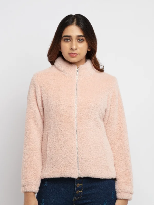 Women's Fur Jacket Snapped Jacket Toggled Jacket Drawstring Jacket