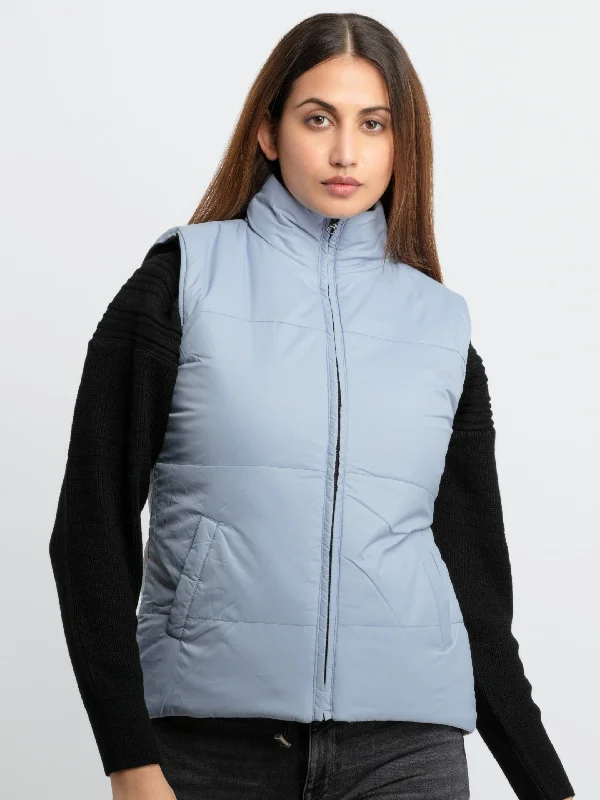 Womens Quilted Reversible High Neck Sleeveless Jacket Zippered Jacket Buttoned Jacket Snapped Jacket
