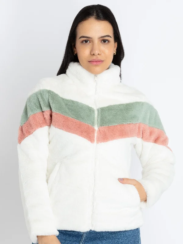 Womens Mix & Match High Neck Jacket Knit Fabric Woven Fabric Fleece Fabric