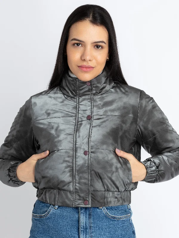 Womens Solid High Neck Jacket