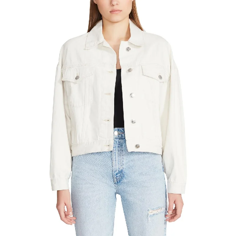 Steve Madden Womens Box Pleat Collared Denim Jacket Plaid Jacket Tartan Jacket Houndstooth Jacket Steve Madden Womens Box Pleat Collared Denim Jacket Plaid Jacket Tartan Jacket Houndstooth Jacket