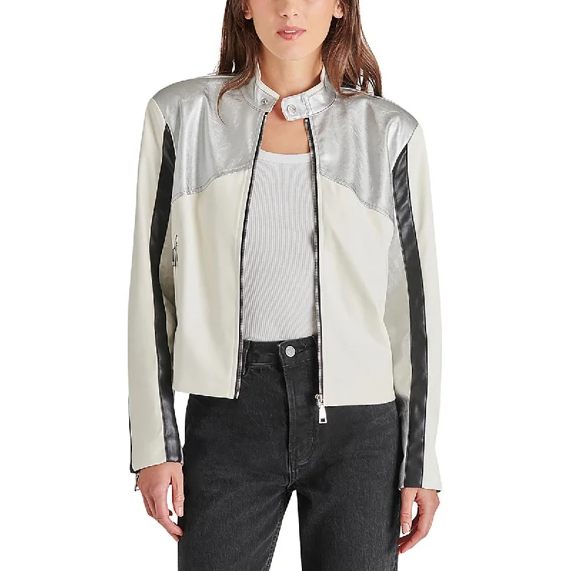 Steve Madden Womens Helayna Faux Leather Short Motorcycle Jacket Stand-Up Collar Roll-Neck Collar Turtle Neck Steve Madden Womens Helayna Faux Leather Short Motorcycle Jacket Stand-Up Collar Roll-Neck Collar Turtle Neck