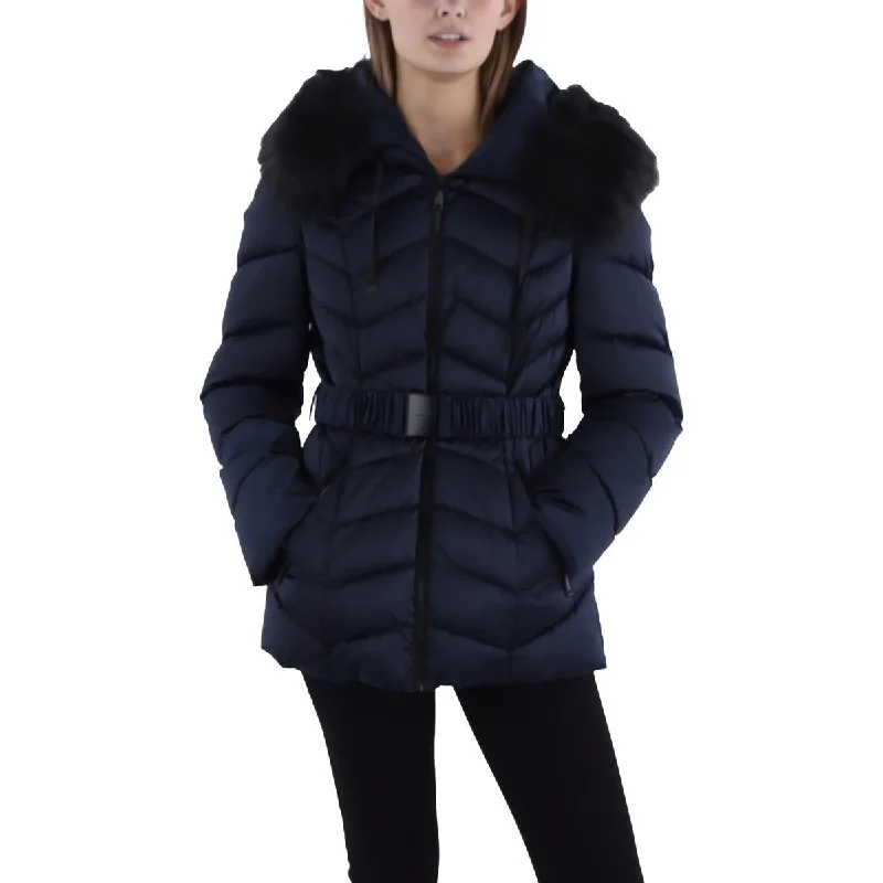 Tahari Womens Insulated Belted Puffer Jacket Faux Fur Fabric Real Fur Fabric Shearling Fabric Tahari Womens Insulated Belted Puffer Jacket Faux Fur Fabric Real Fur Fabric Shearling Fabric
