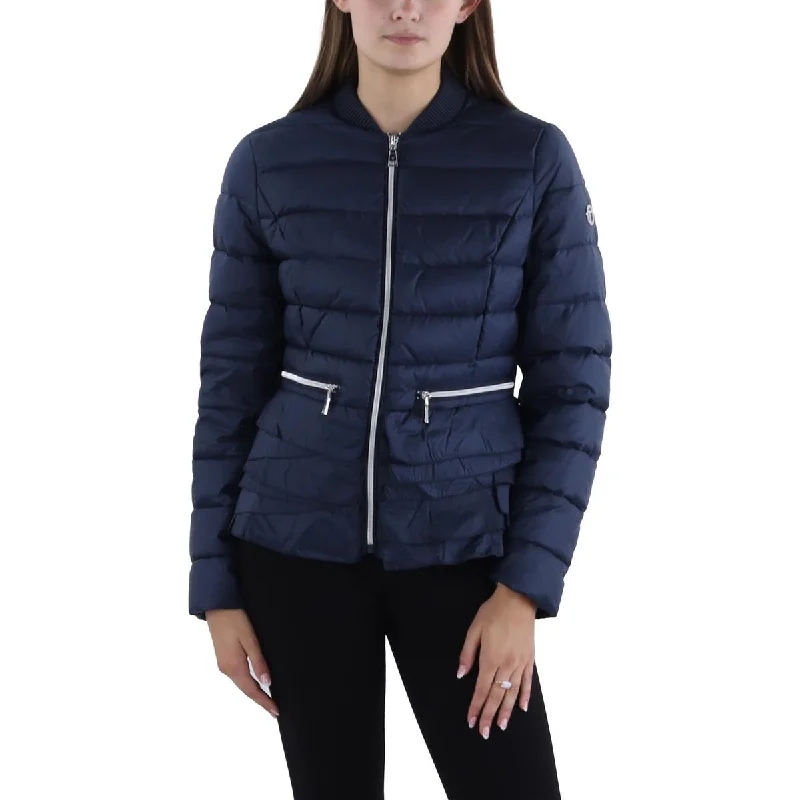 Tahari Womens Insulated Ruffled Trim Puffer Jacket Fleece Fabric Down Fabric Feather Fabric Tahari Womens Insulated Ruffled Trim Puffer Jacket Fleece Fabric Down Fabric Feather Fabric